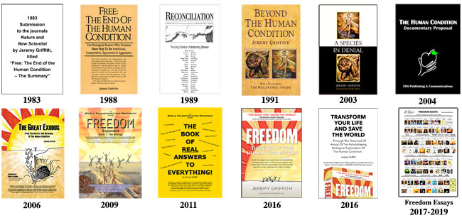 Published writings by Jeremy Griffith Book covers of published writings by Jeremy Griffith